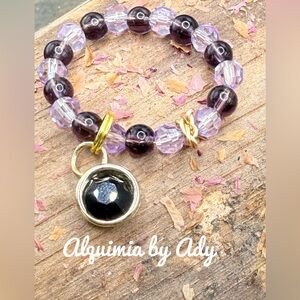 Amethyst Onyx Ring • Minimal Gemstone Stack • Tiny Dangle